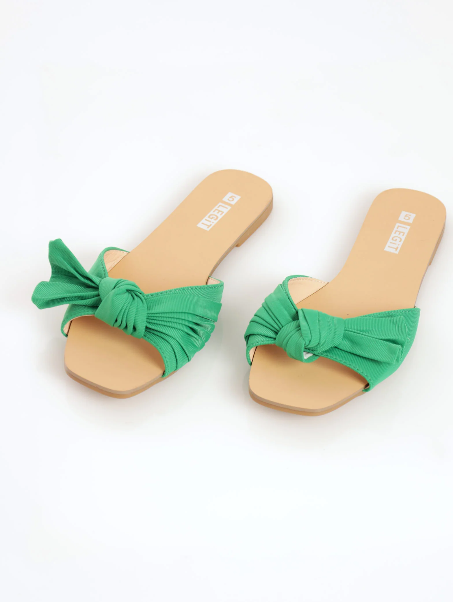 Fabric Bow Mule Sandal - Green