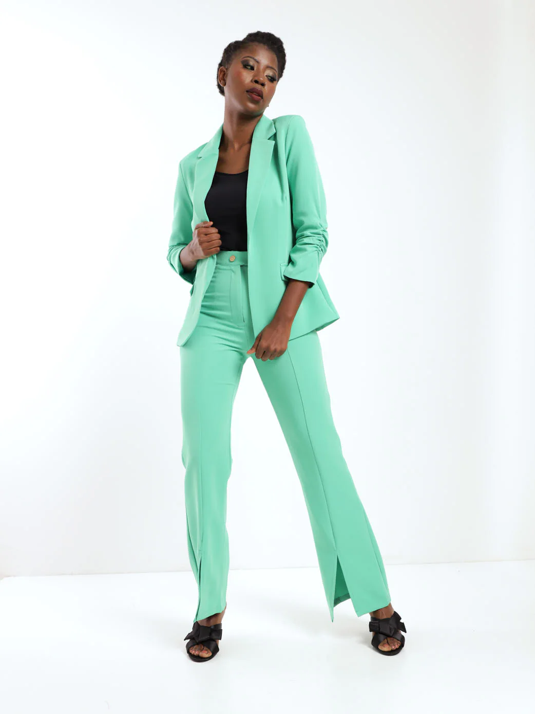Fancy Button Detail Blazer - Green - Image 2