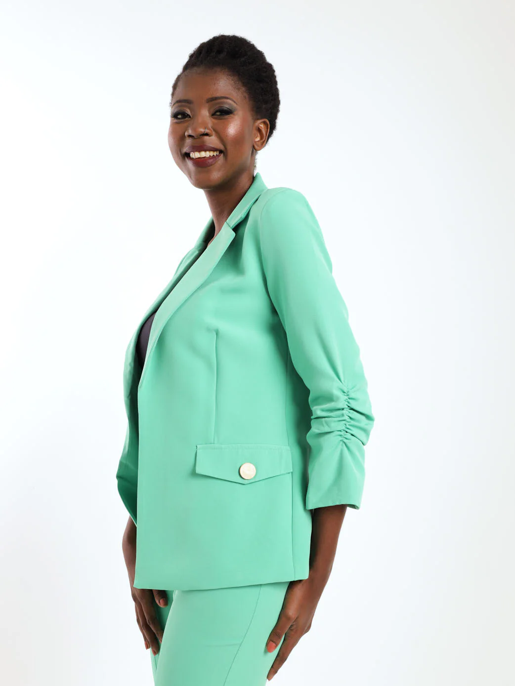 Fancy Button Detail Blazer - Green - Image 3