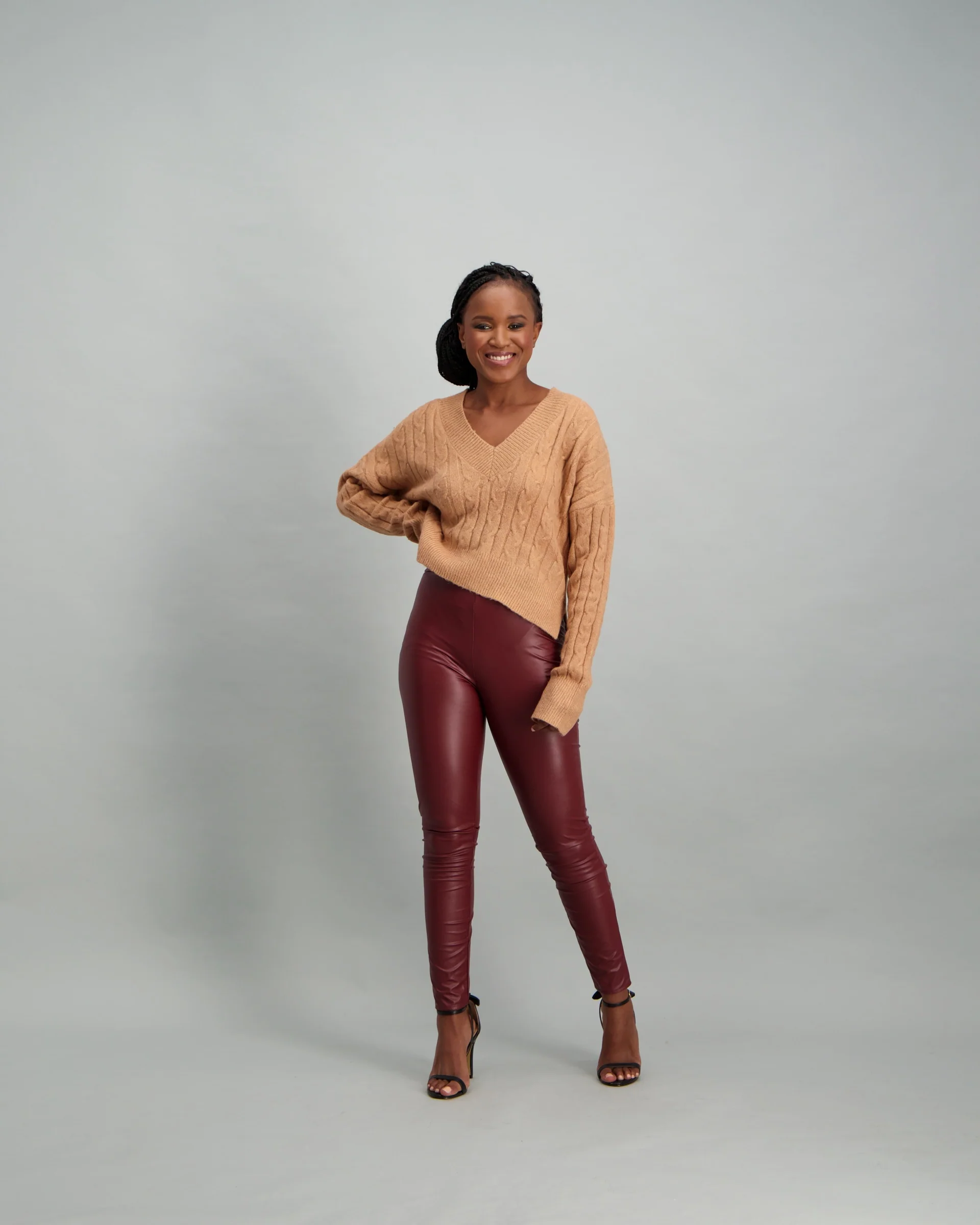 Faux Leather Legging - Burgundy - Image 2