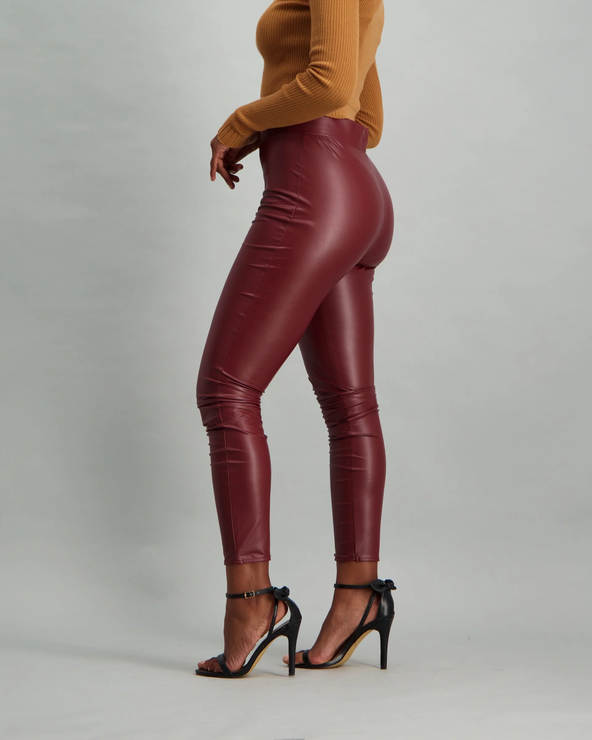 Faux Leather Legging - Burgundy - Image 4