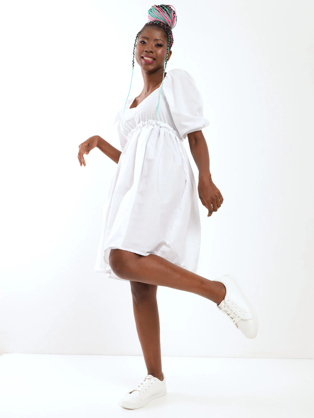 Fit & Flare Poplin Dress - White - Image 3