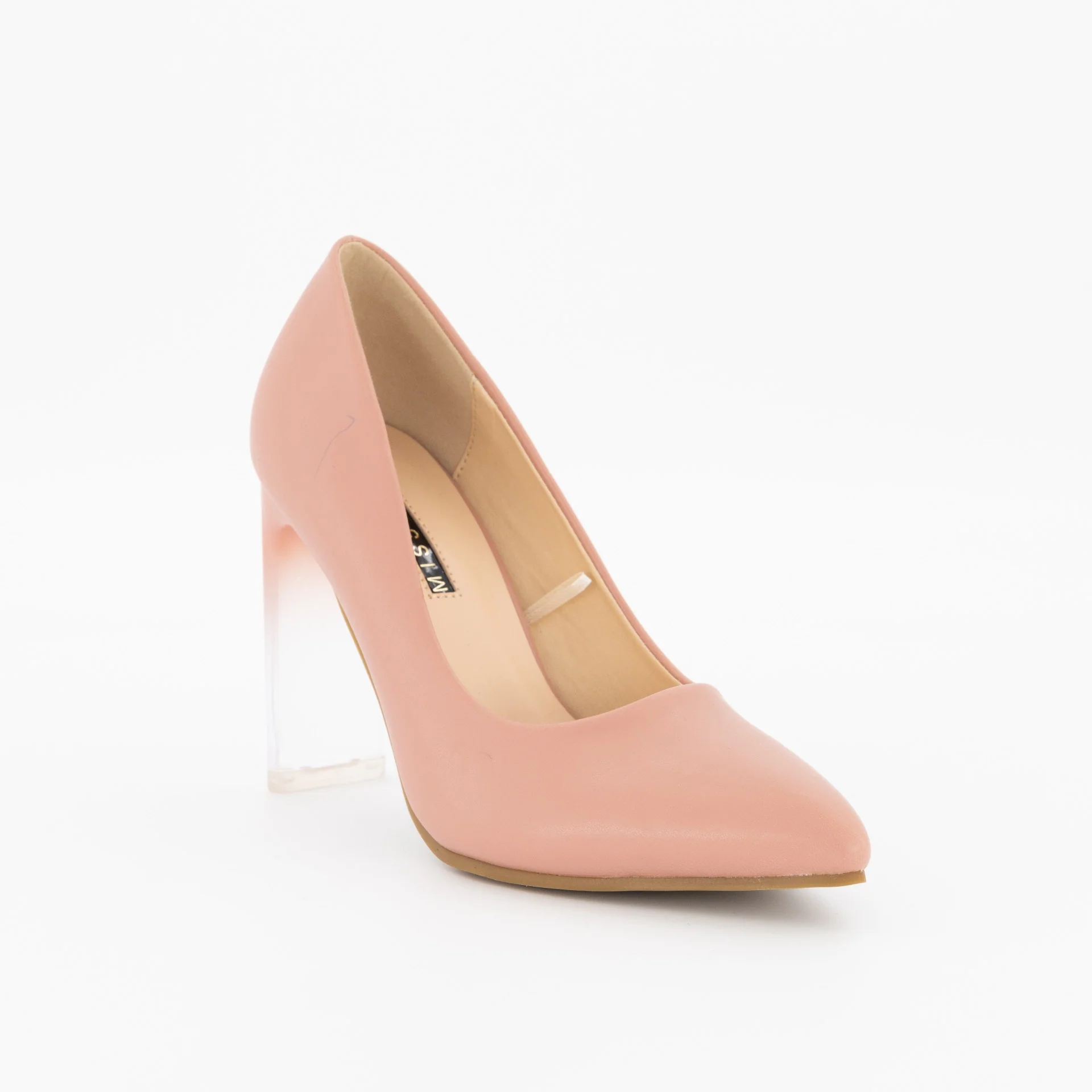 Flat Block Perspex Court High Heel - Mink - Image 3