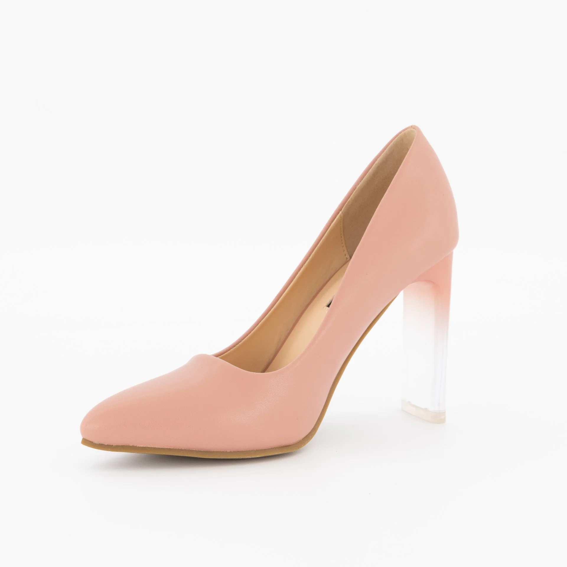Flat Block Perspex Court High Heel - Mink - Image 6