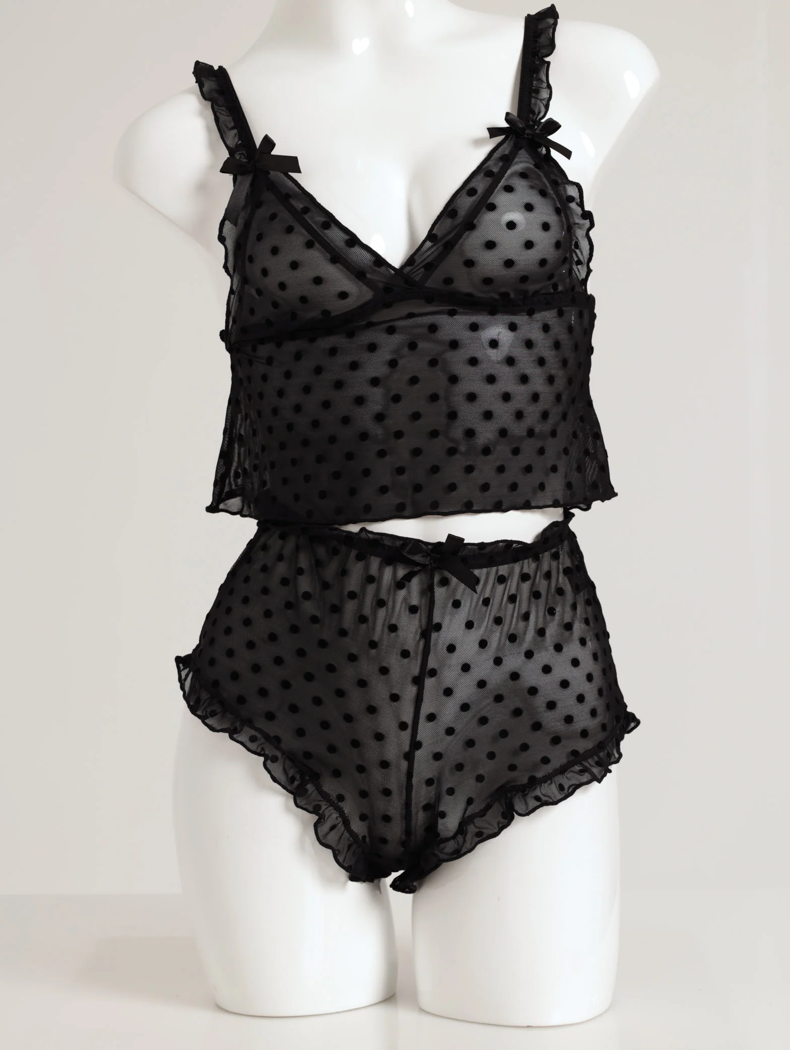 Flocked Mesh Cami & Short Sleep Set - Black