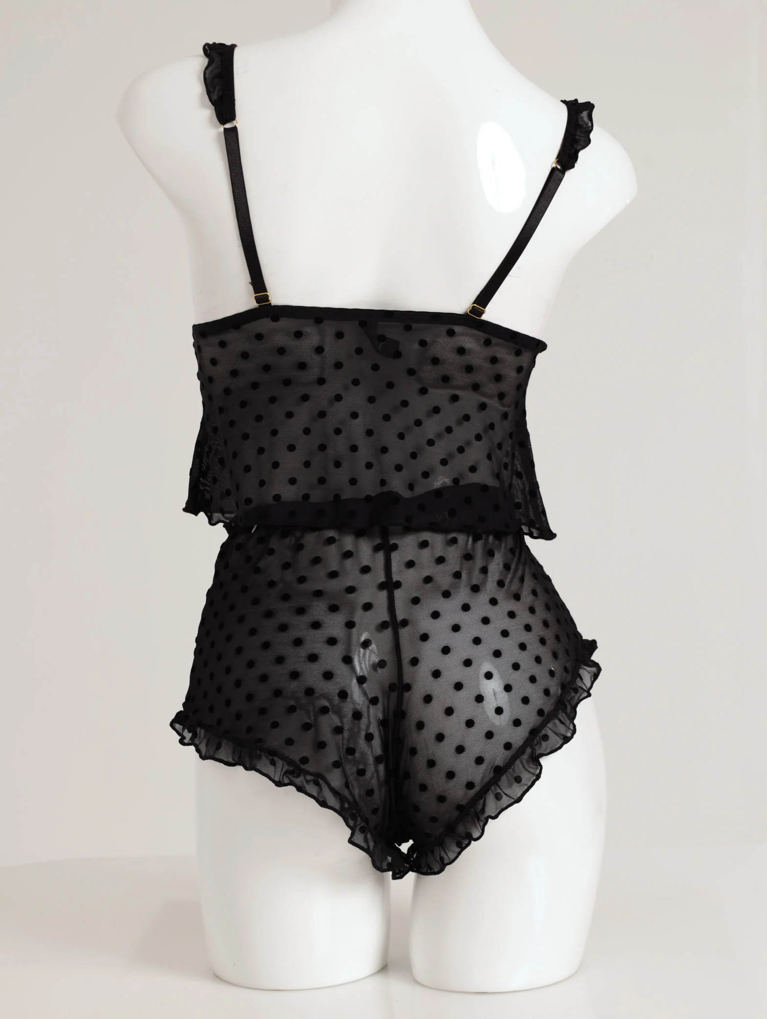 Flocked Mesh Cami & Short Sleep Set - Black - Image 2