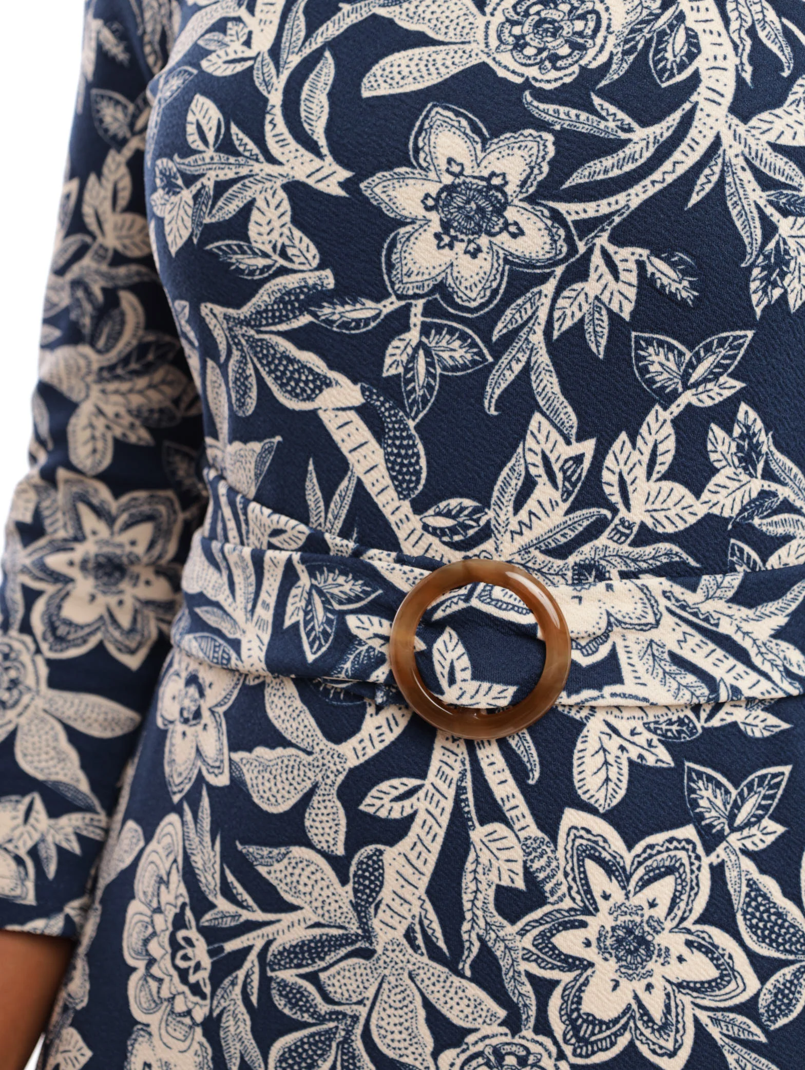 Floral Belted Midi Dress - Navy - Image 5