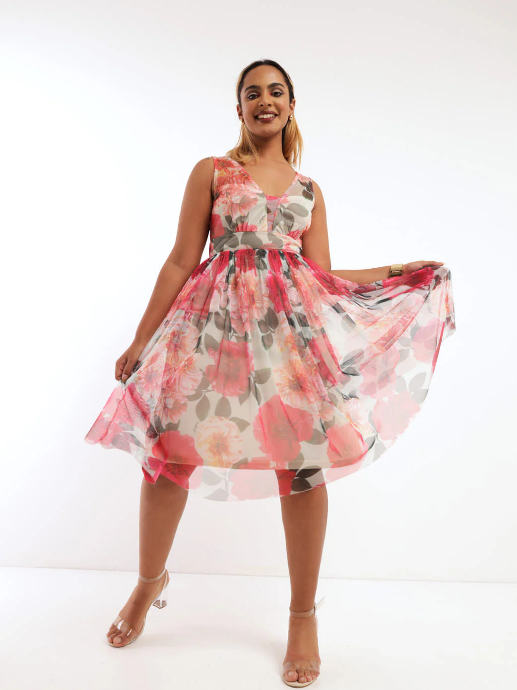 Floral Prom Dress - Red - Image 2