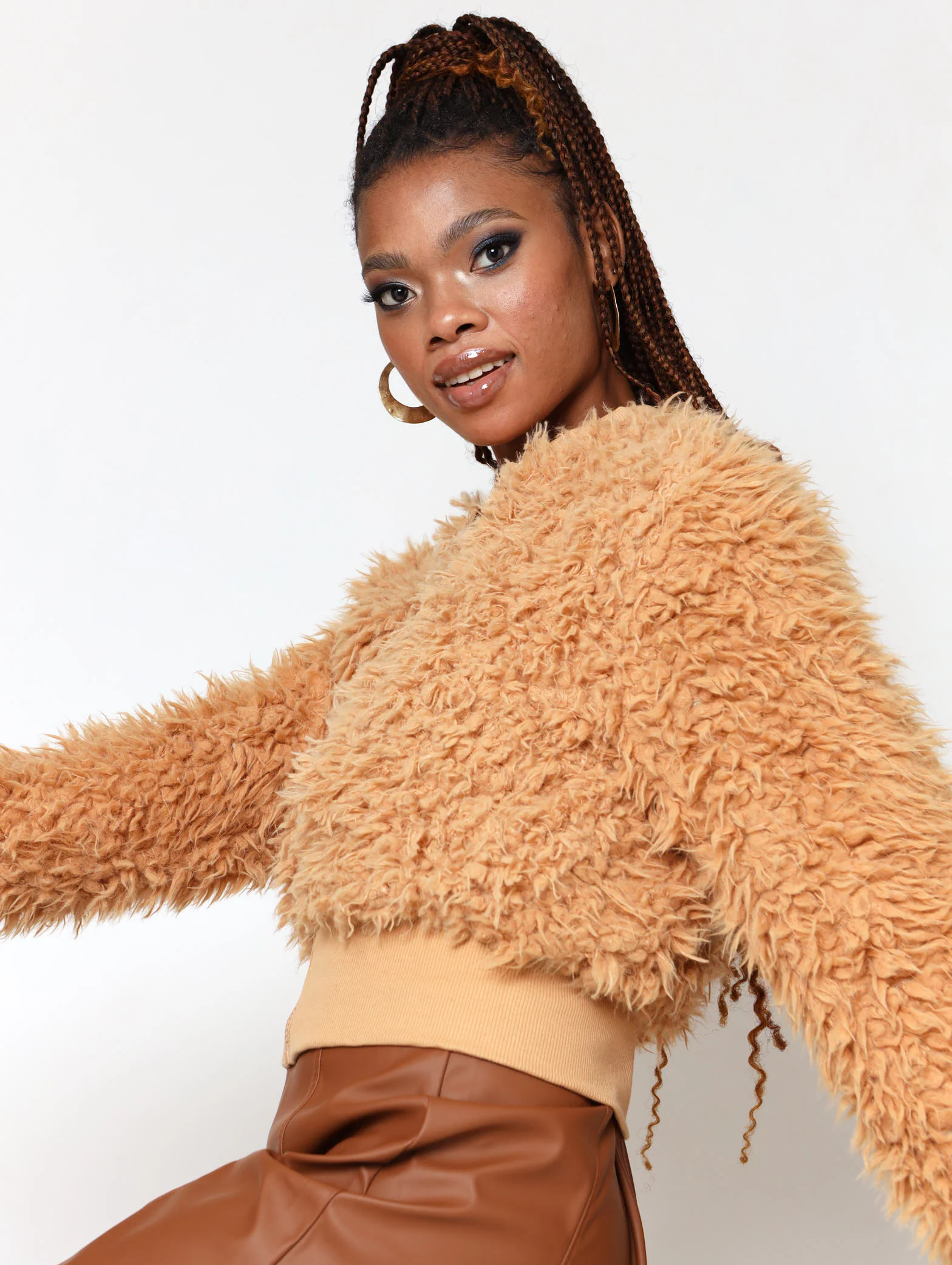 Fluffy  Bomber Jacket - Stone - Image 3