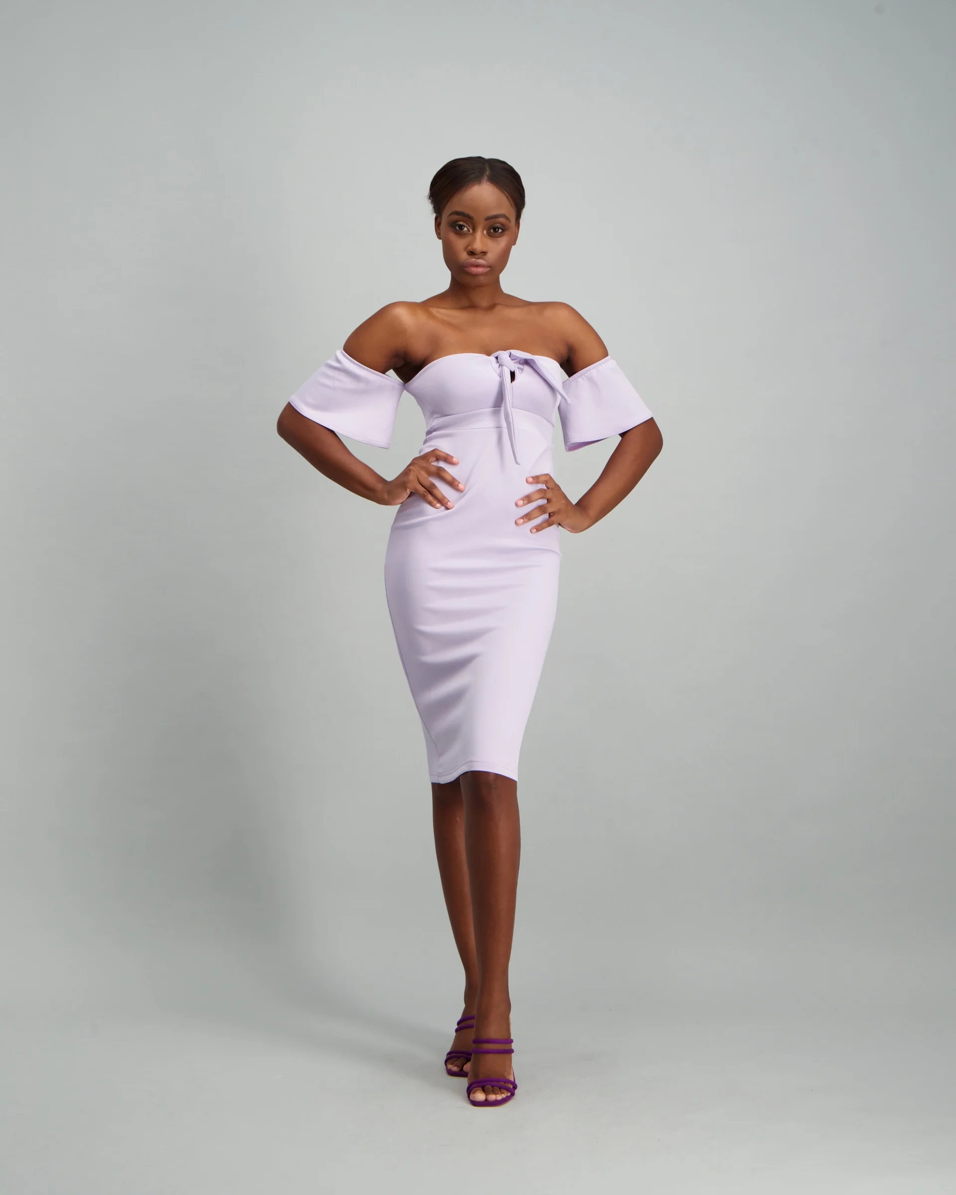 Frill Sleeve Bodycon Dress - Lilac