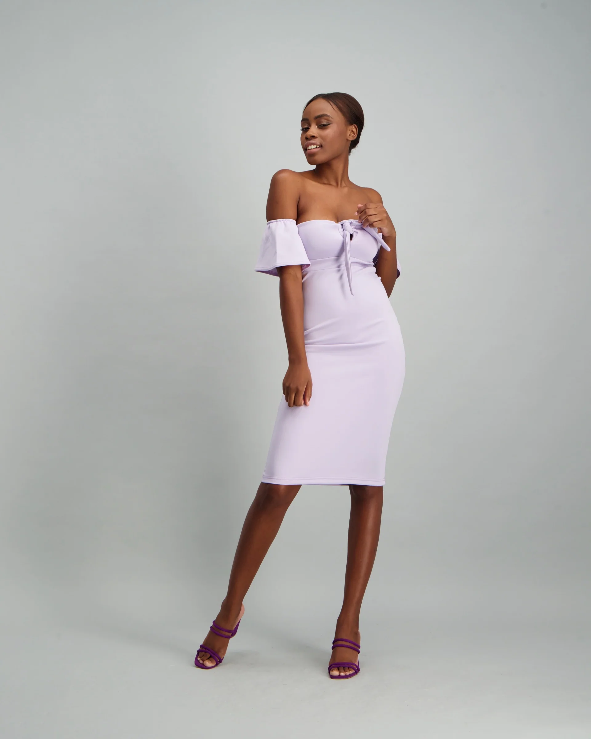 Frill Sleeve Bodycon Dress - Lilac - Image 2
