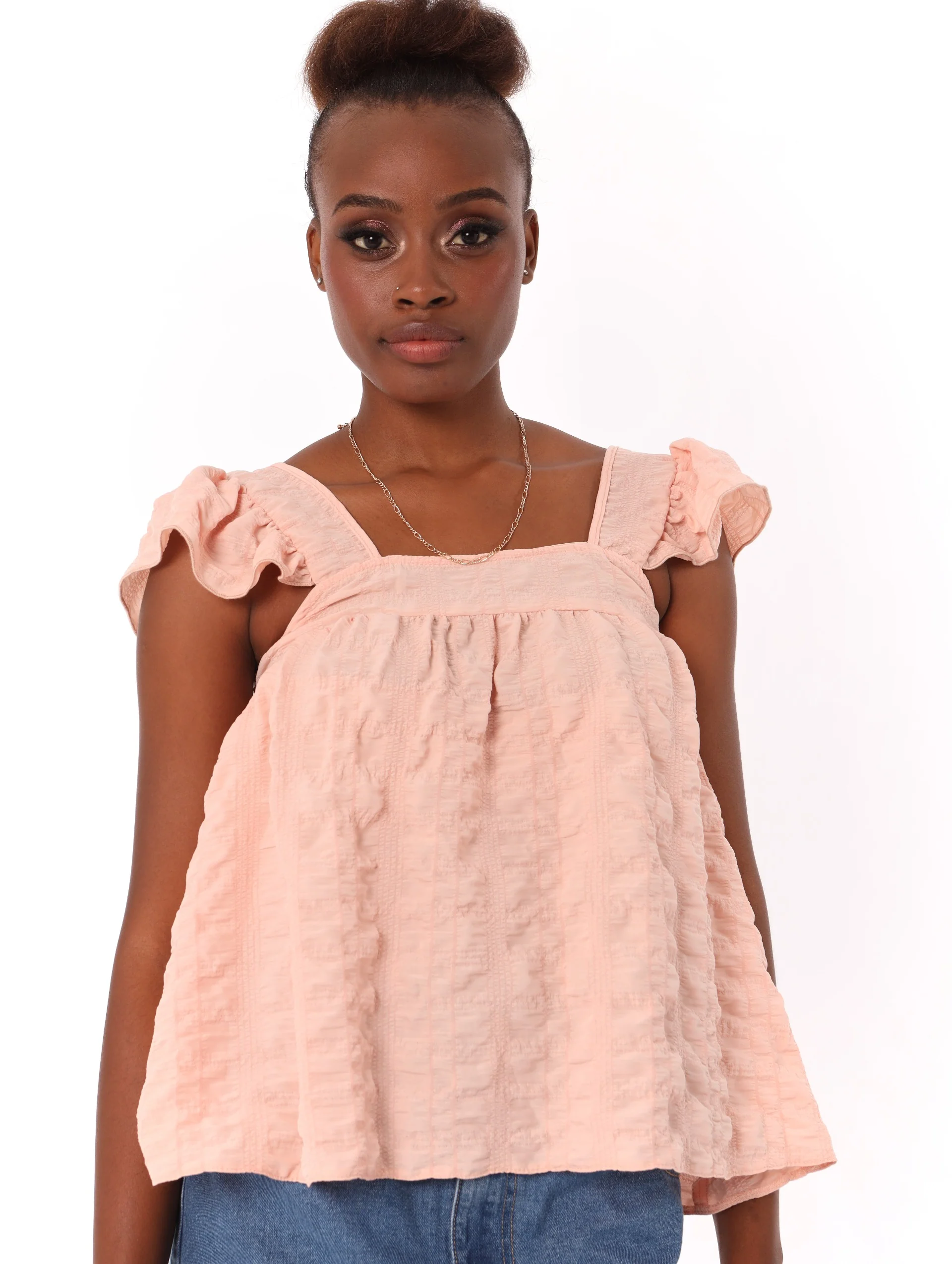 Frill Sleeve Flared Cami - Light Pink