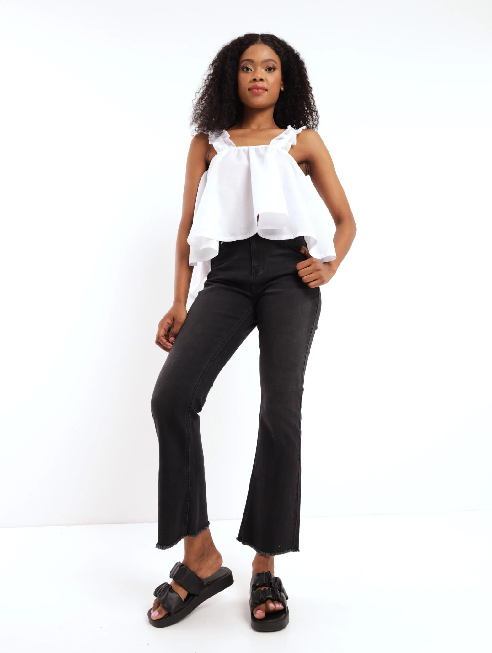 Frill Strappy Cami Top - White - Image 2