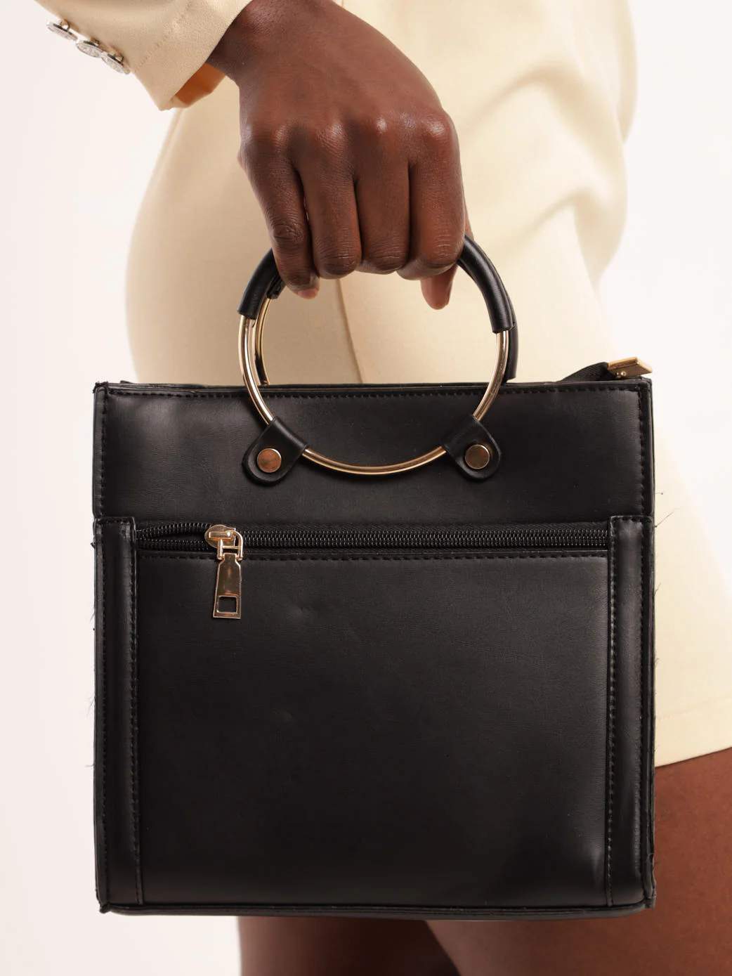 Front Pocket Tote Bag - Black