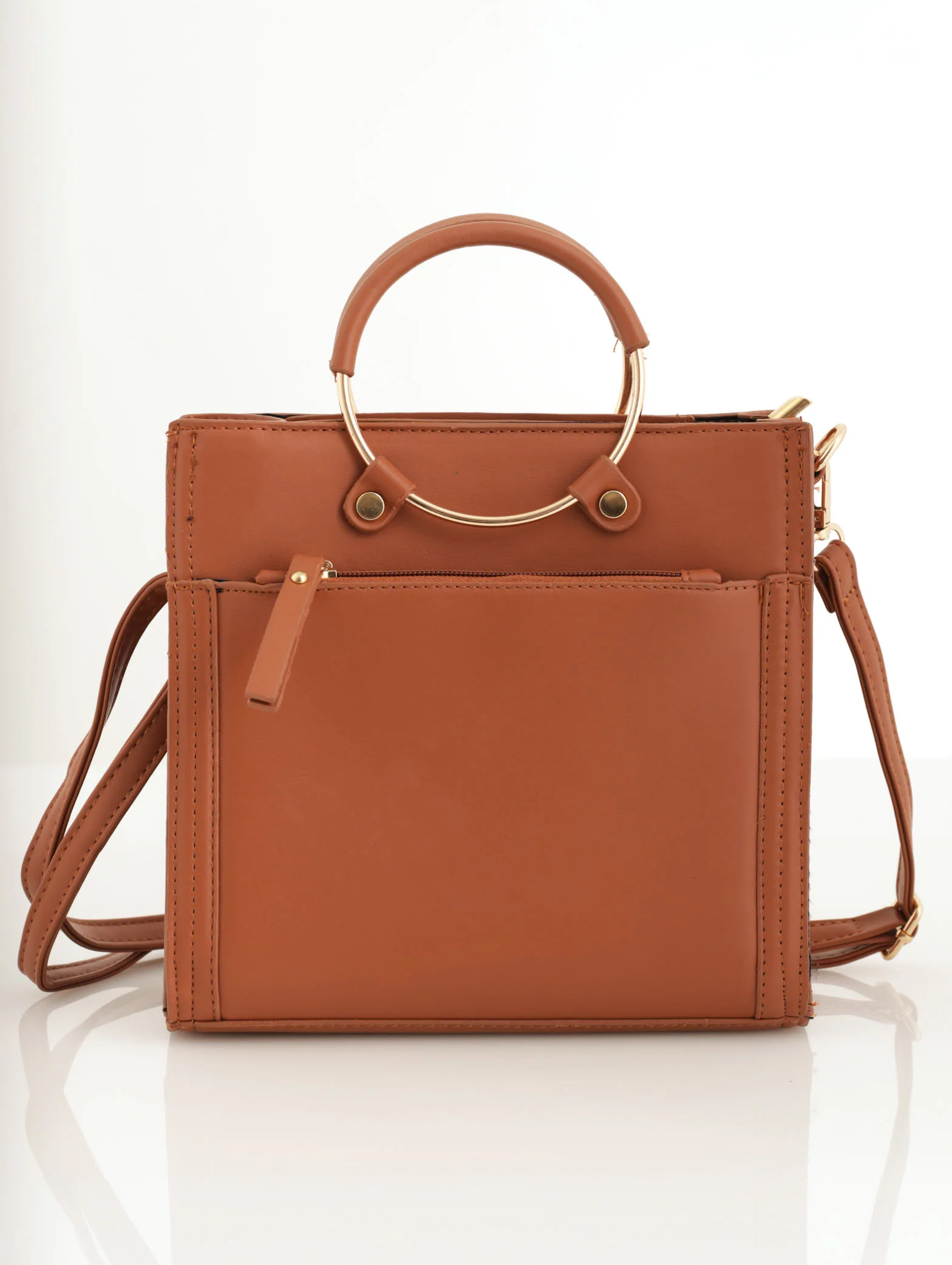 Front Pocket Tote Bag - Tan