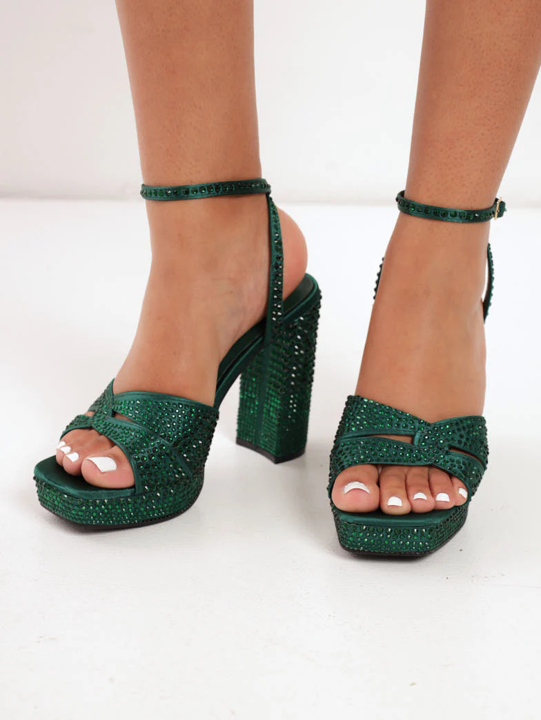 Fully Embellished Platform Hi-Block Heel - Bottle - Image 2