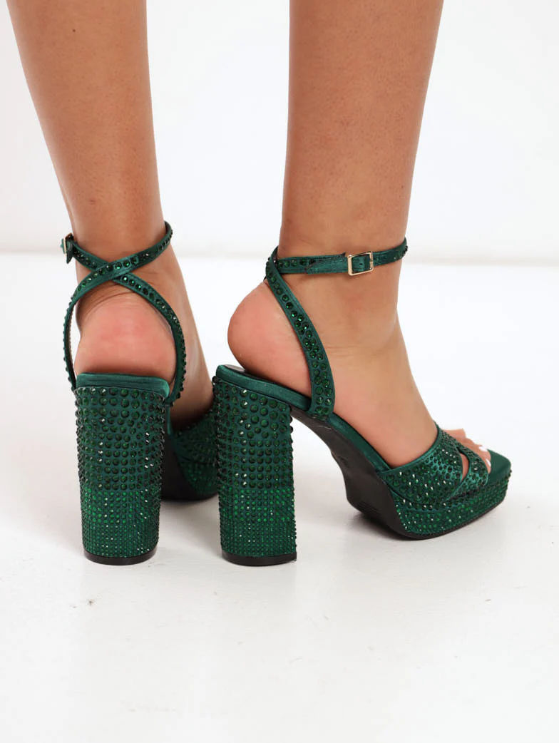 Fully Embellished Platform Hi-Block Heel - Bottle - Image 3