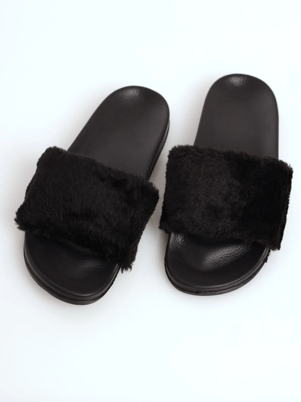 Fur Slide Sandal - Black