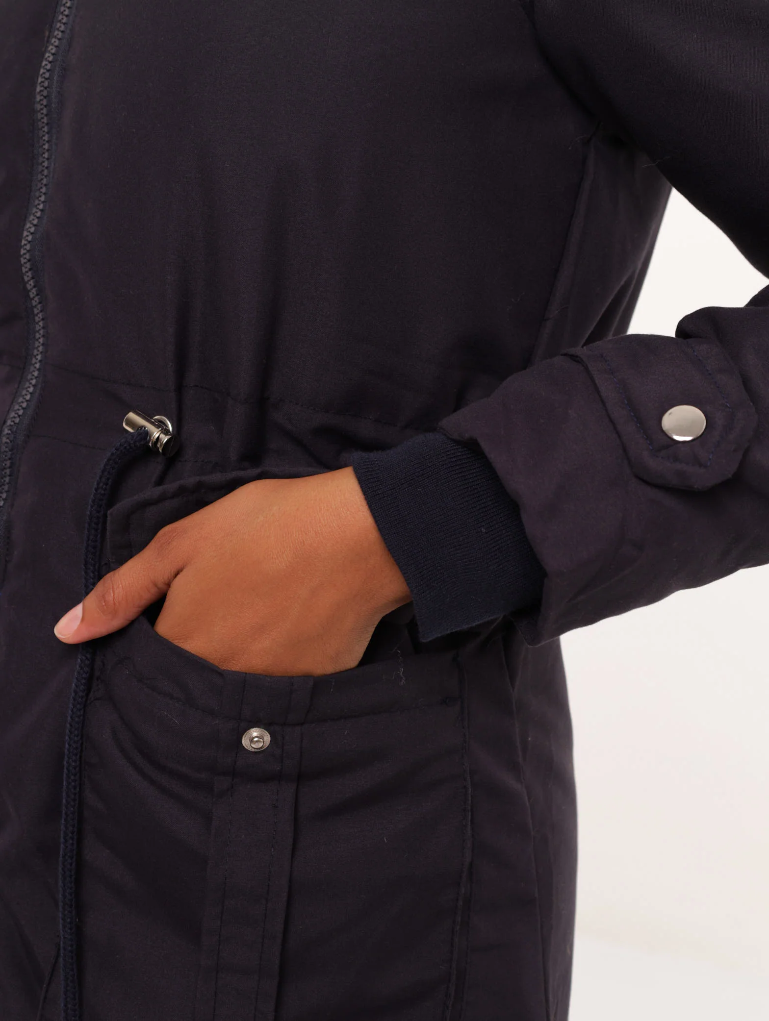 Fur Trim Padded Parker Jacket - Navy - Image 5