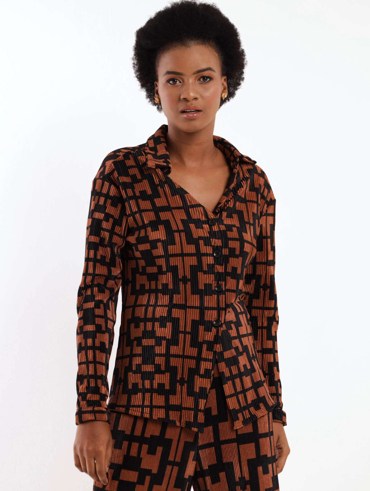 Geo Print Bodre Button Through Top