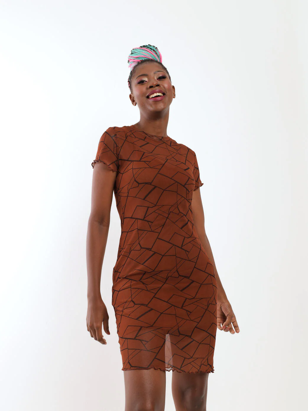 Geometric Mesh Tube Dress