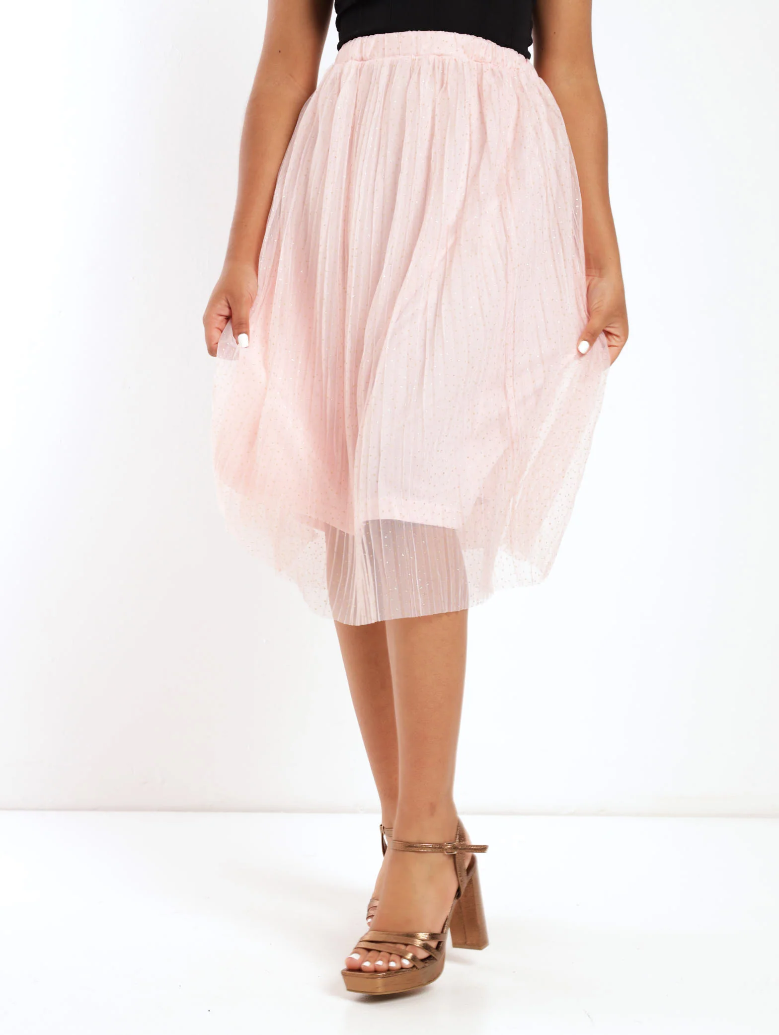 Glitter Mesh Midi Skirt - Blush - Image 2