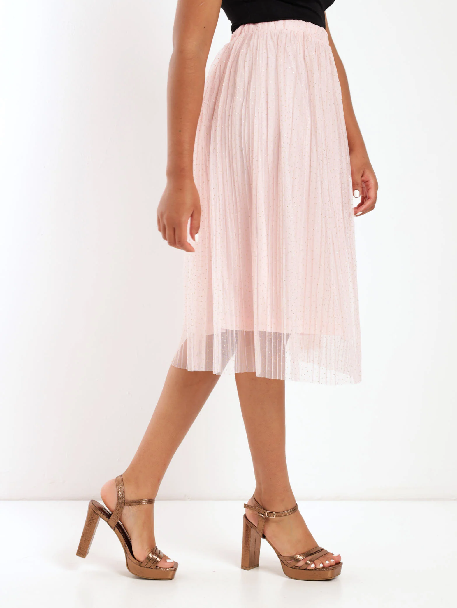 Glitter Mesh Midi Skirt - Blush - Image 3