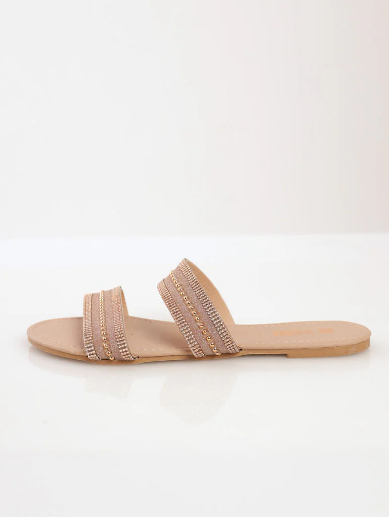 Glitter Stud Double Strap Mule Sandal - Rose Gold - Image 2