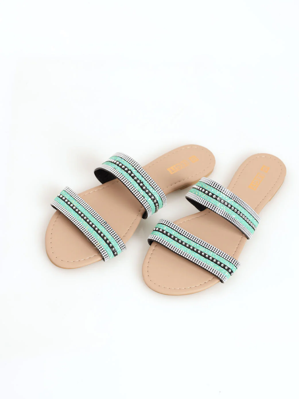 Glitter Stud Double Strap Mule Sandal - Turquoise