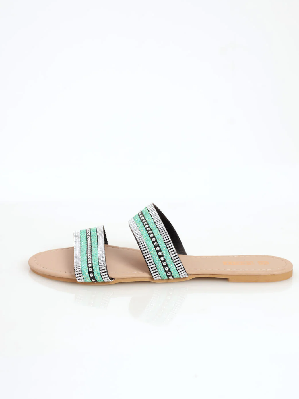 Glitter Stud Double Strap Mule Sandal - Turquoise - Image 2