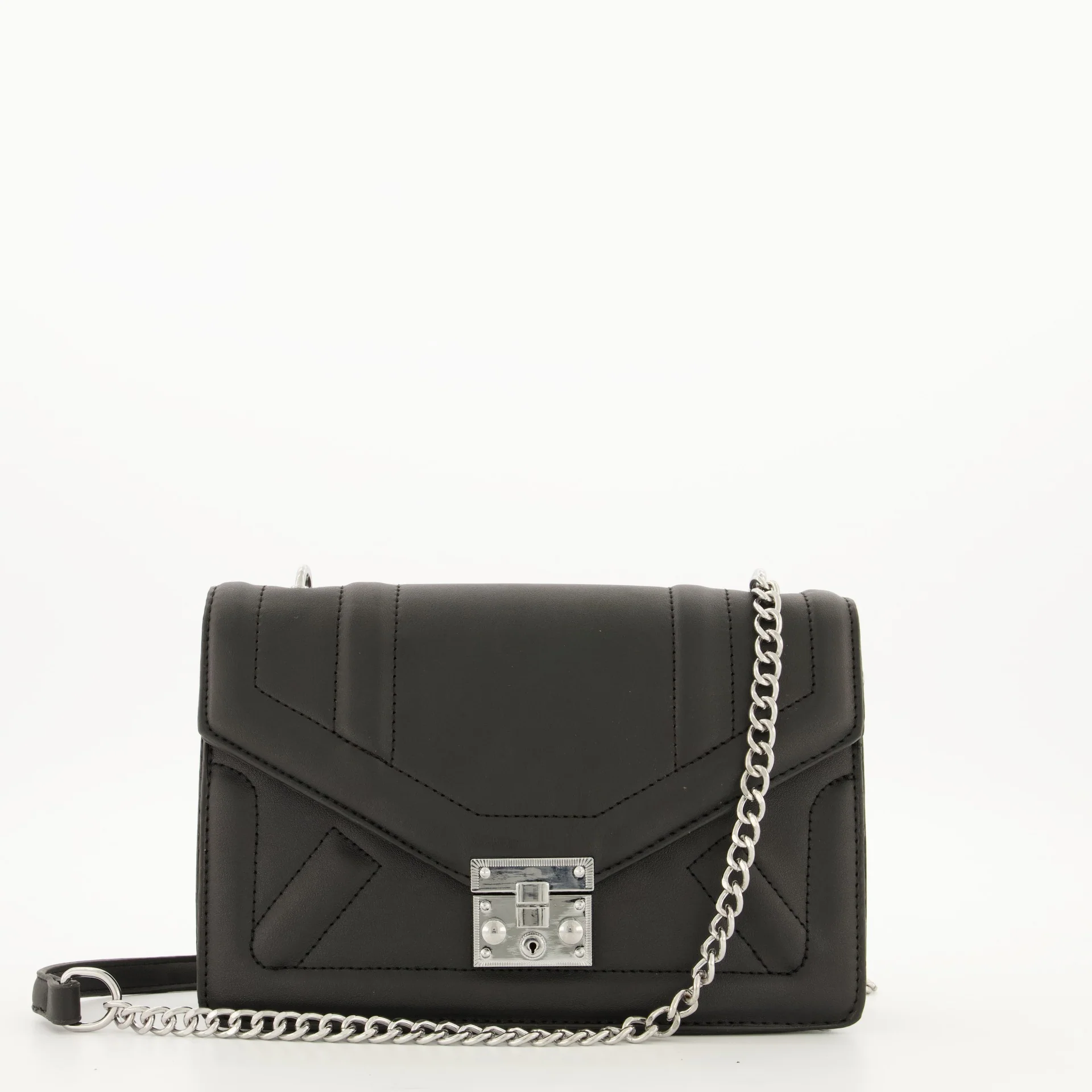 Gold Clasp & Chain Panel Satchel - Black