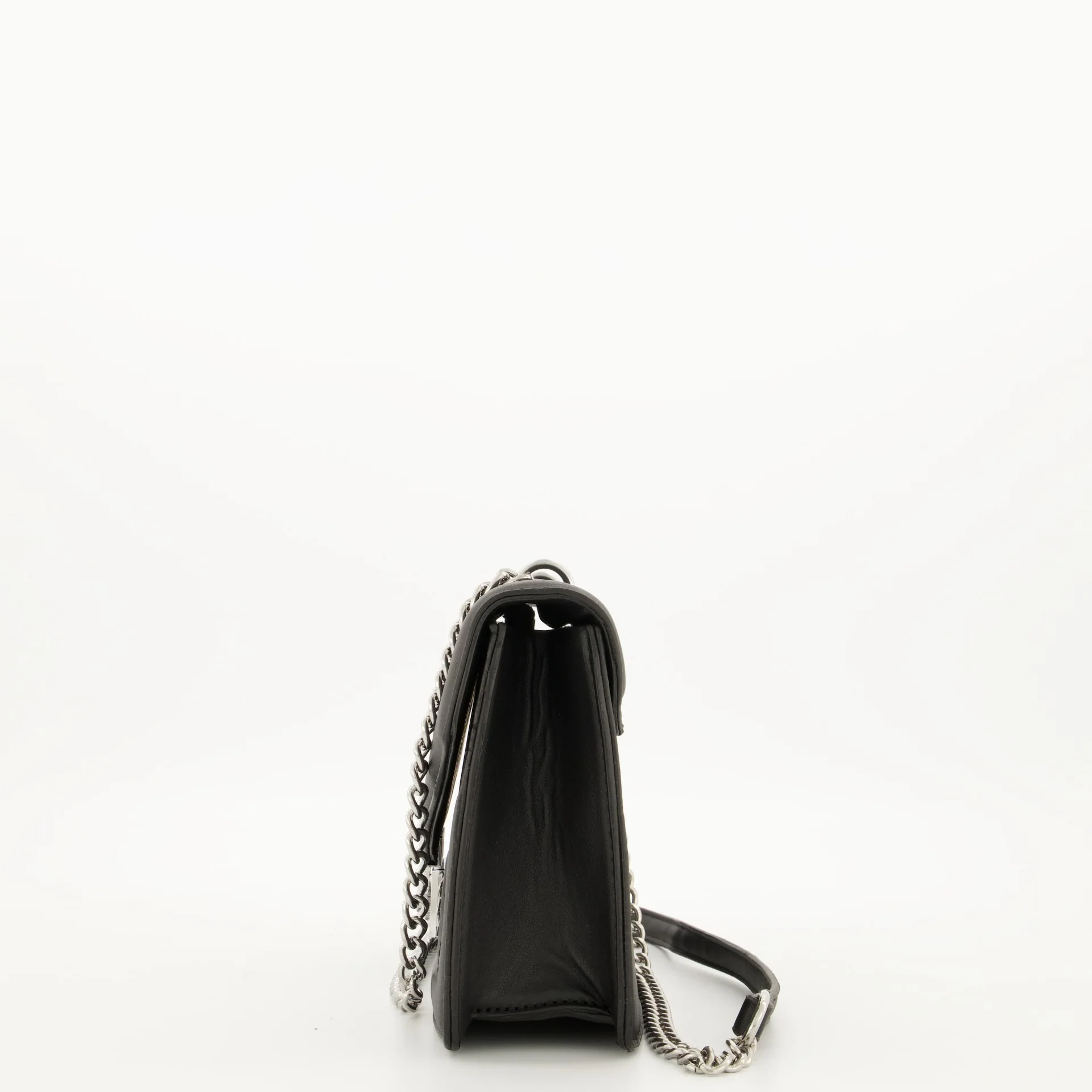 Gold Clasp & Chain Panel Satchel - Black - Image 2