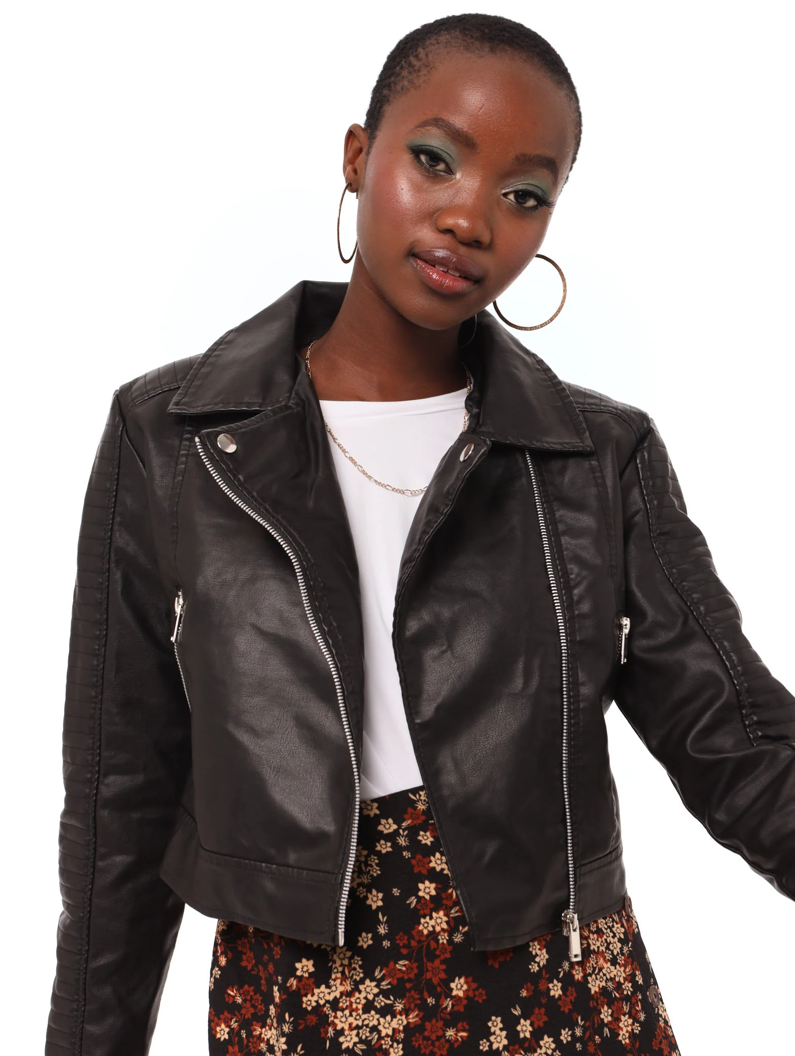 Gold Zips Biker Jacket - Black