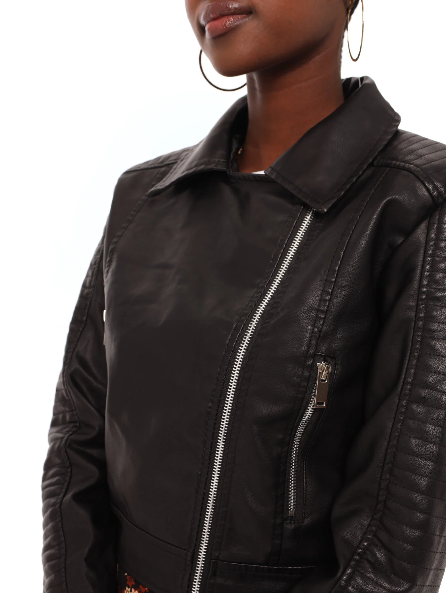 Gold Zips Biker Jacket - Black - Image 5