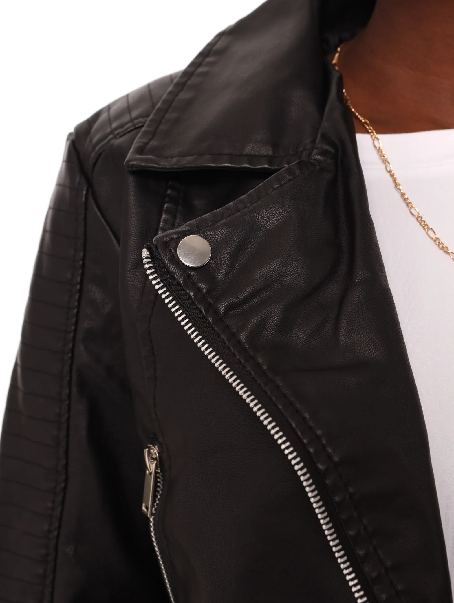 Gold Zips Biker Jacket - Black - Image 6