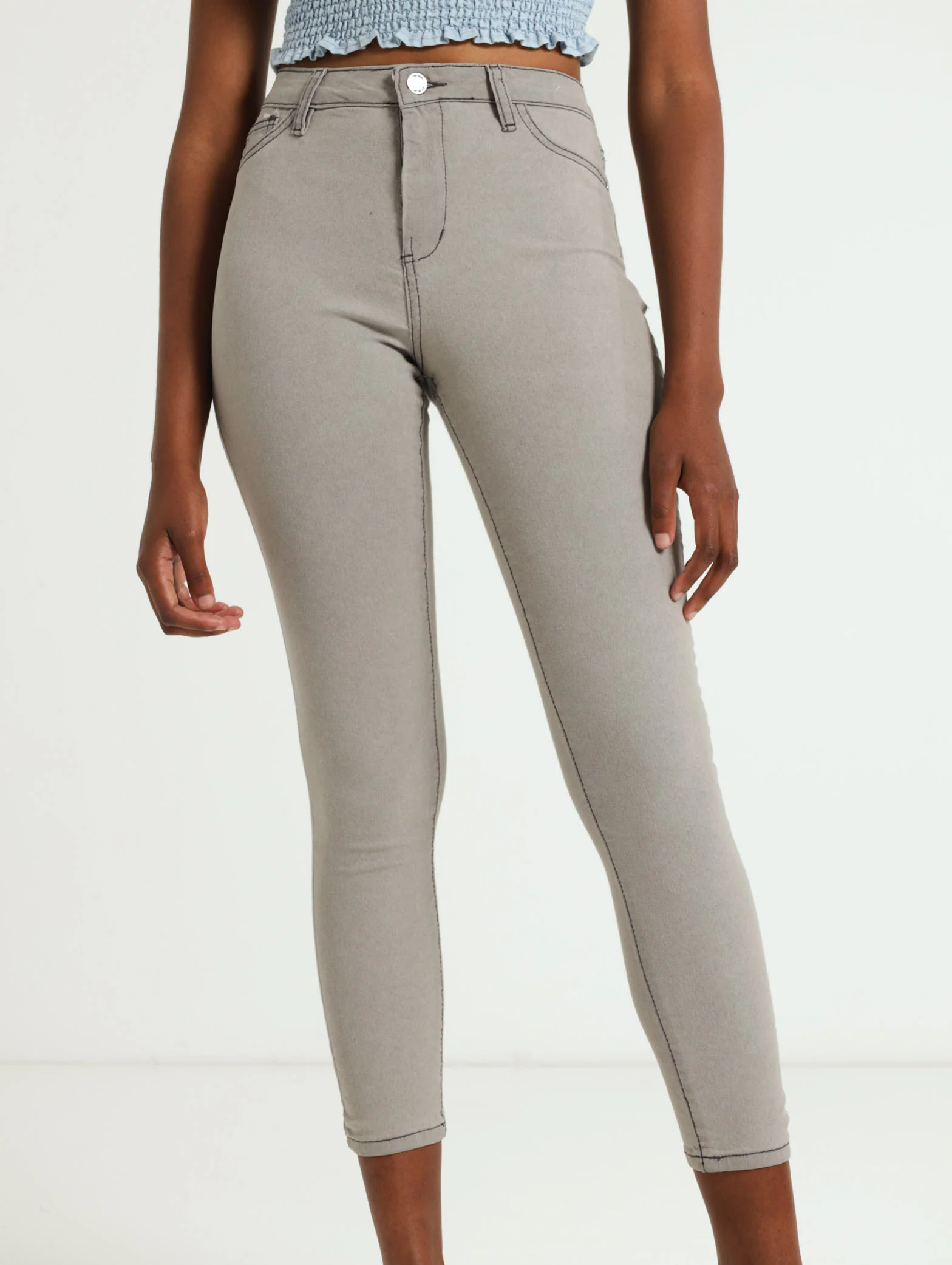 Hi-Rise Ankle Grazer Skinny Denim Jean - Grey