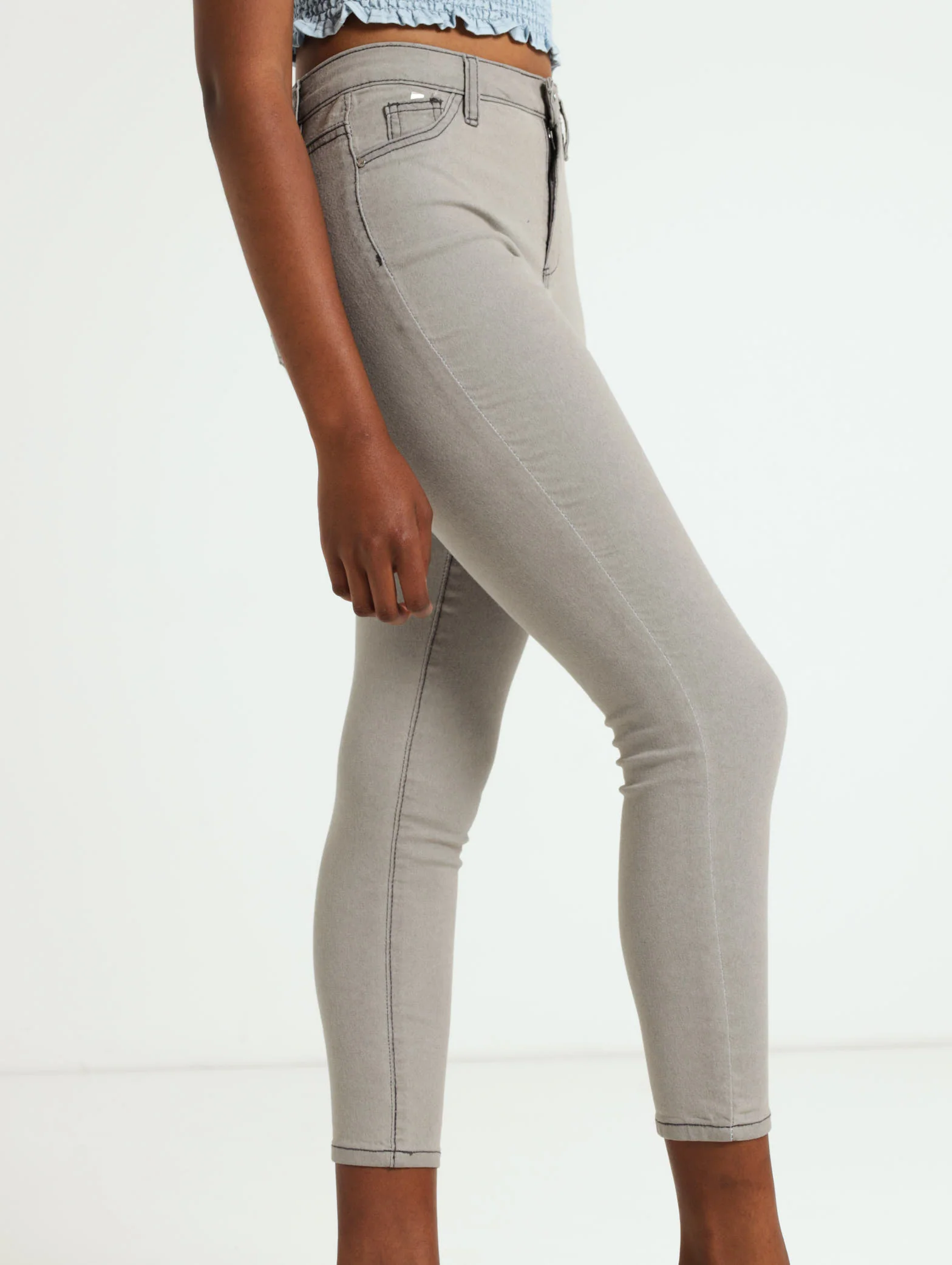 Hi-Rise Ankle Grazer Skinny Denim Jean - Grey - Image 2