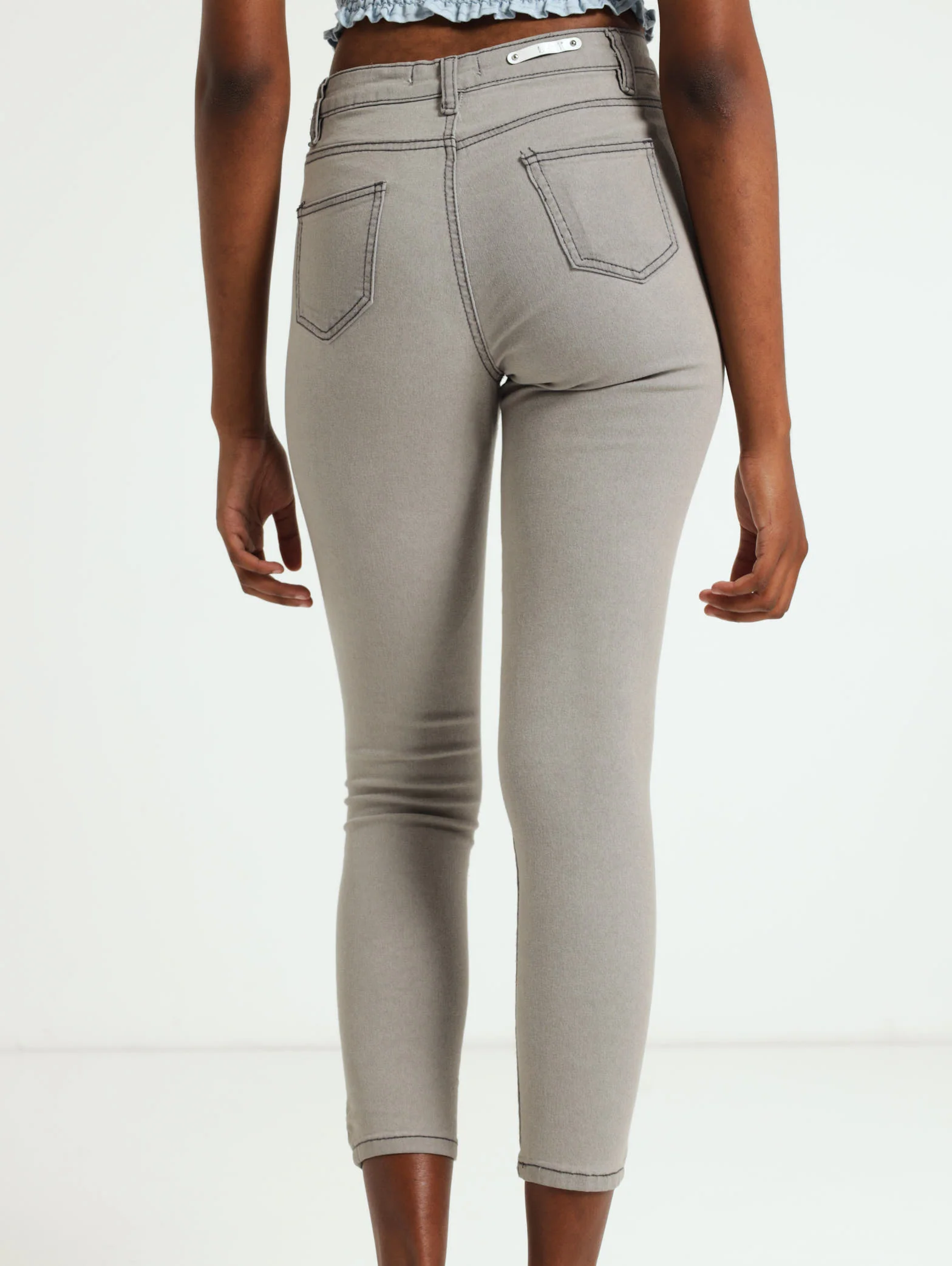 Hi-Rise Ankle Grazer Skinny Denim Jean - Grey - Image 3