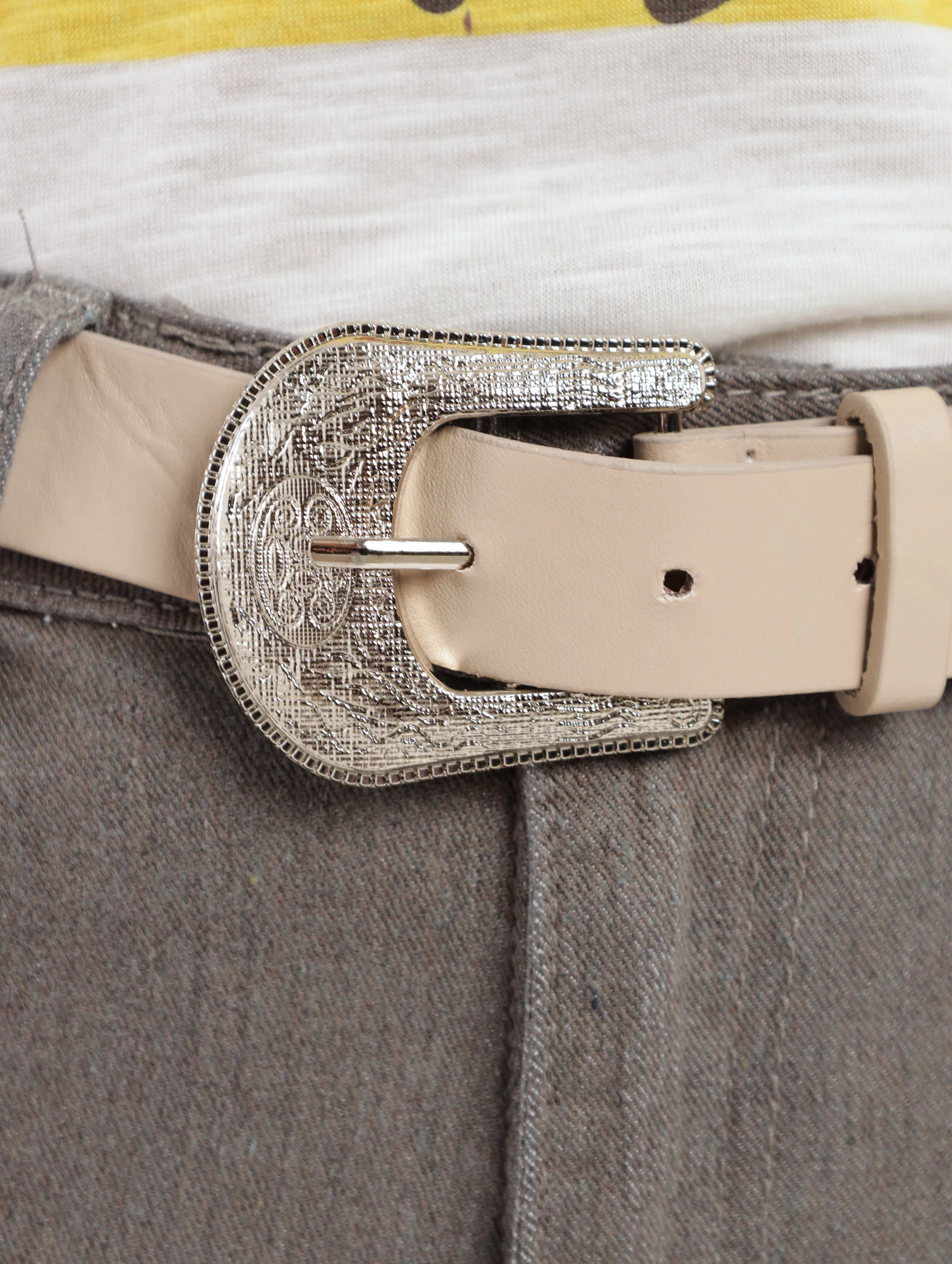 Grey Hi-Waist Belted Rip & Repair Skinny Denim Jean - Image 5