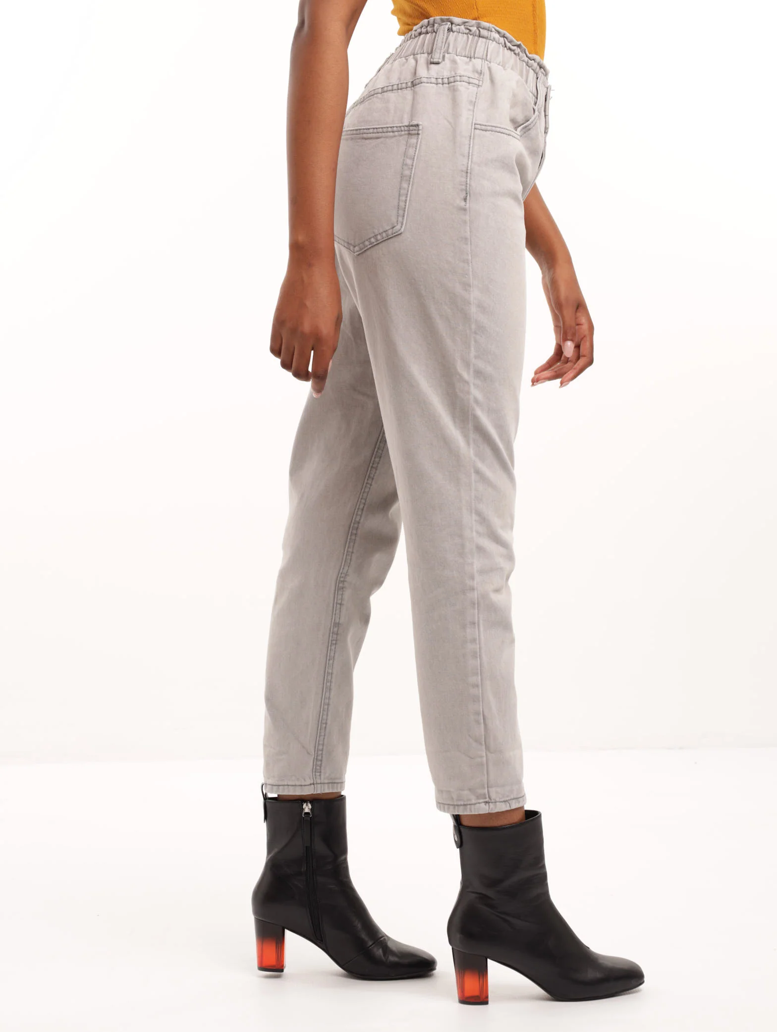 Grey Paperbag Double Button Mom Denim Jean - Image 3