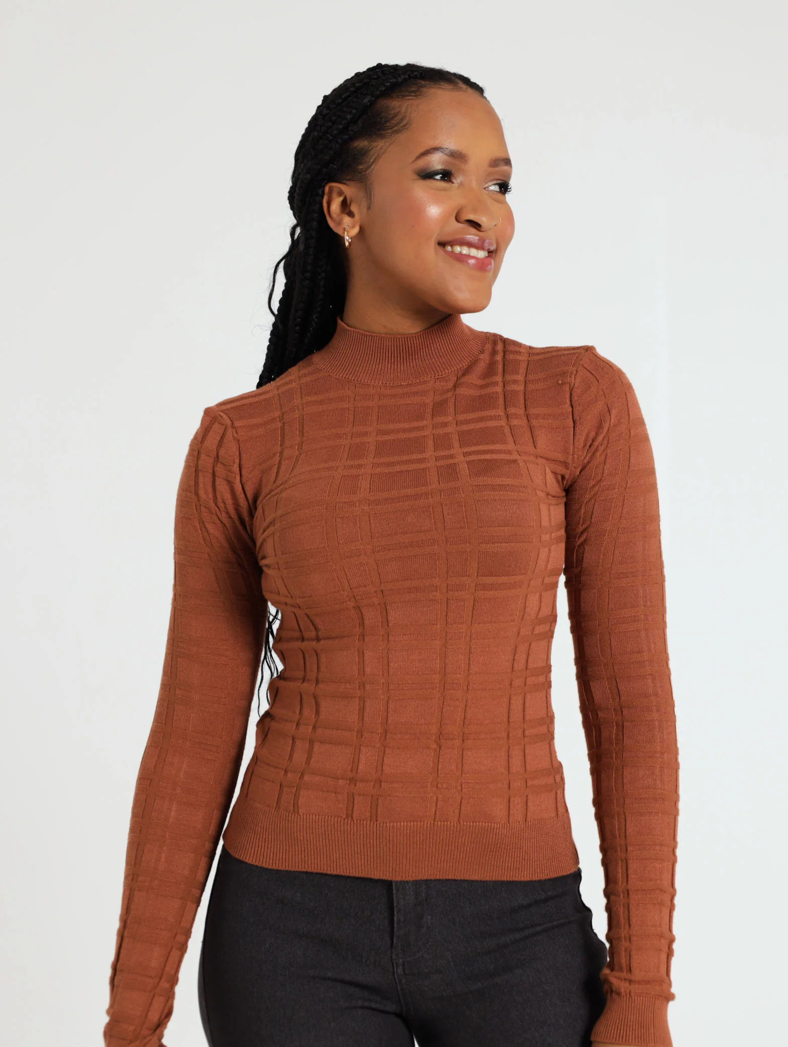 Gridlock Check Pullover - Brown - Image 2