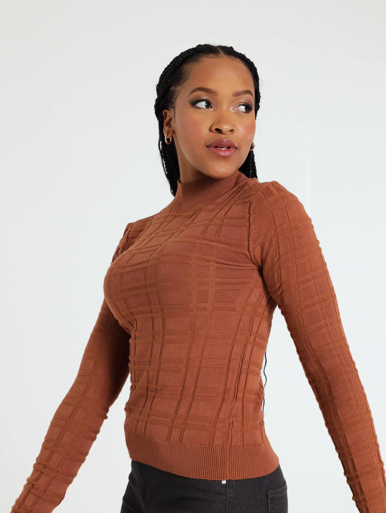 Gridlock Check Pullover - Brown - Image 4
