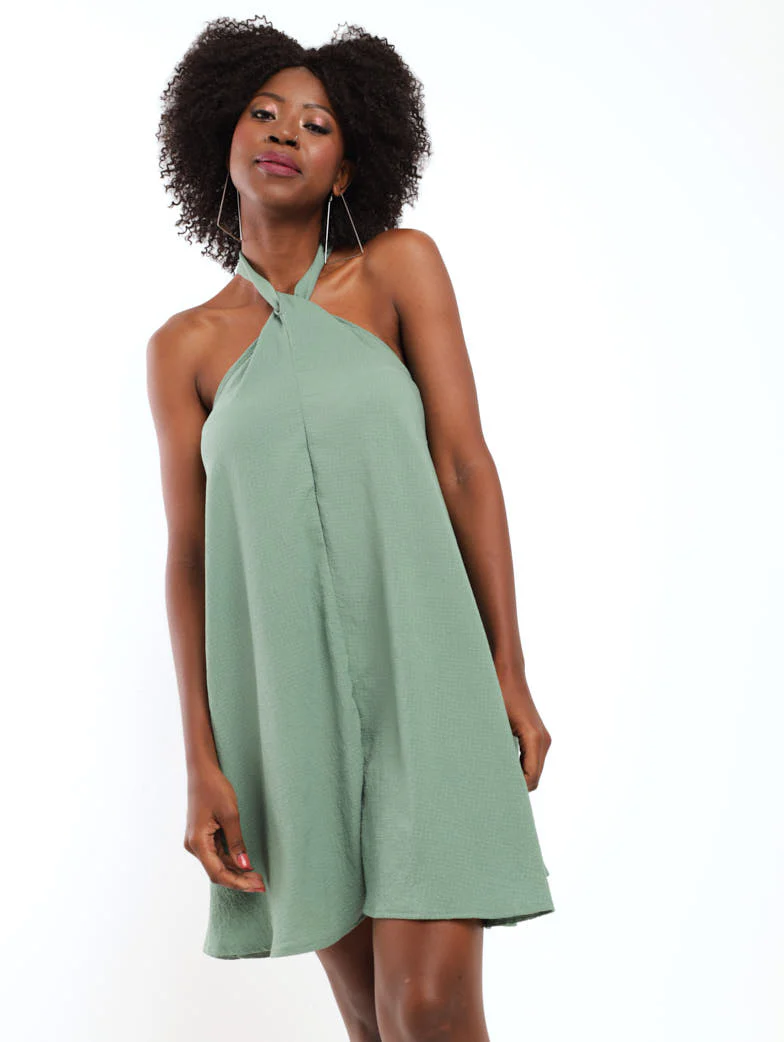 Halter Flare Dress - Sage