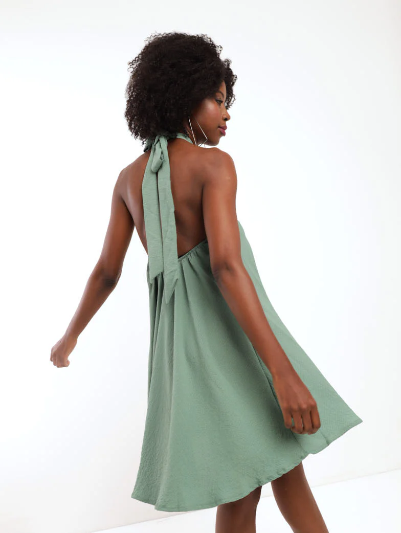 Halter Flare Dress - Sage - Image 3