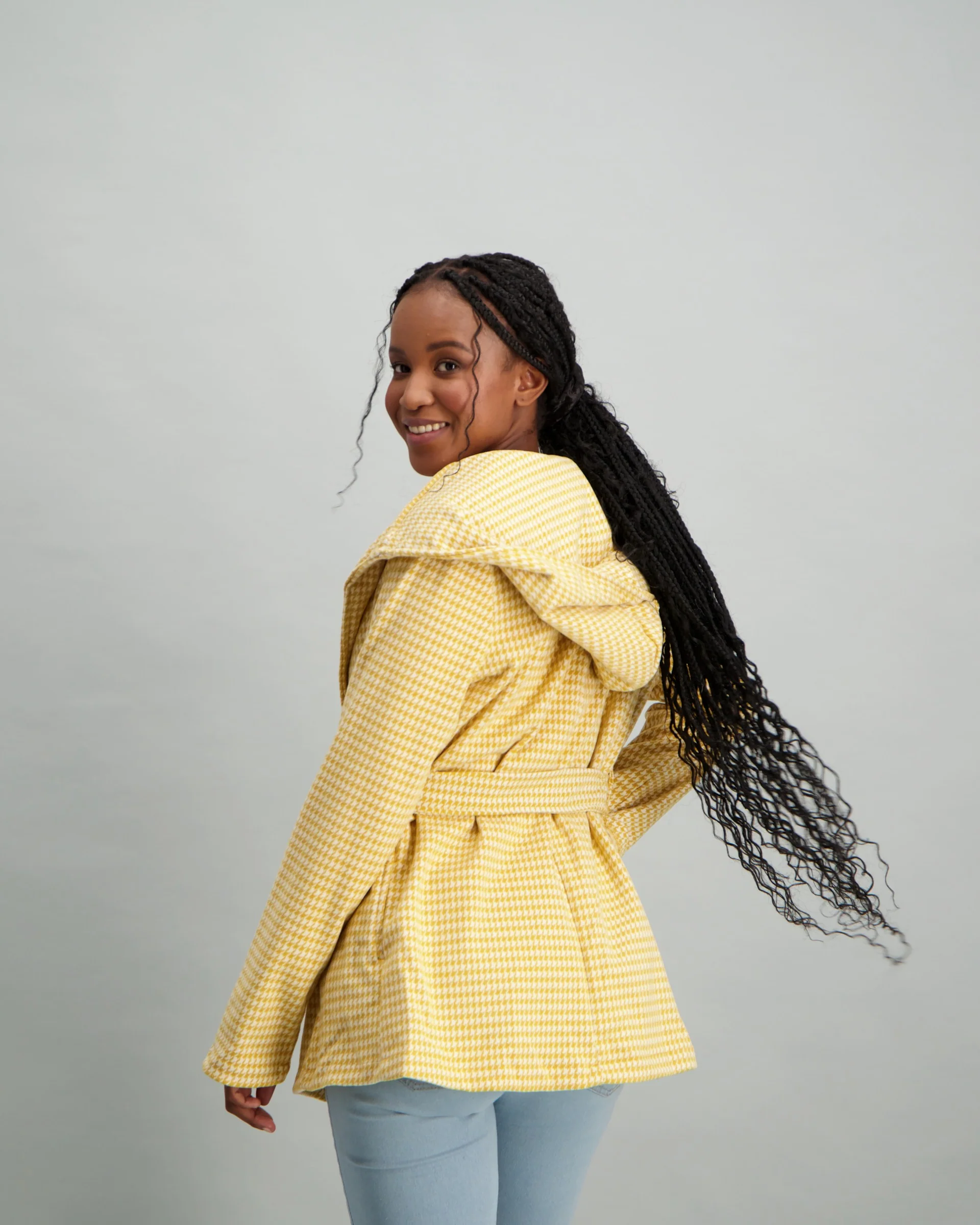 Herringbone Hooded Coat - Mustard - Image 4