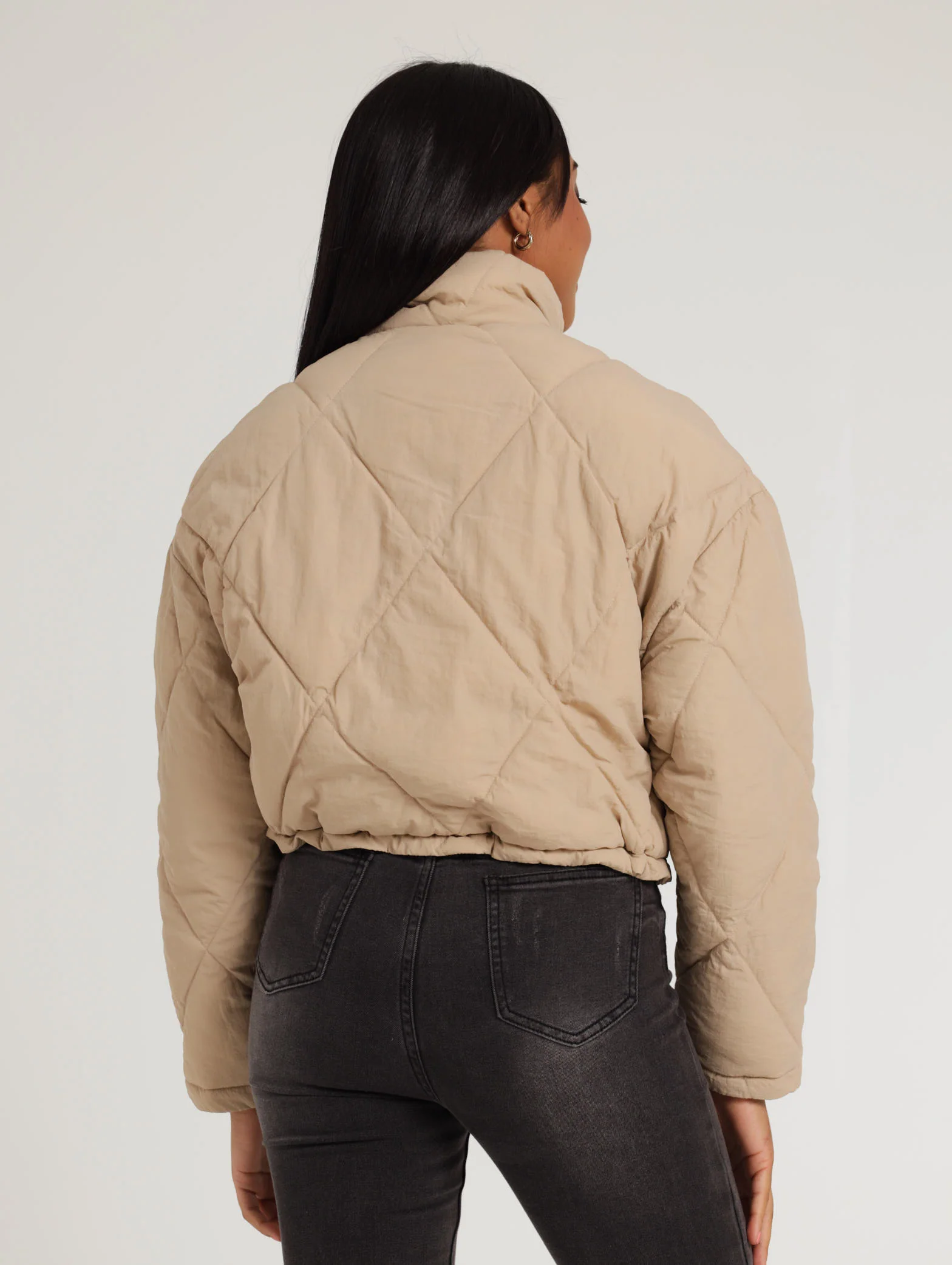 Hi Neck Bomber Jacket - Stone - Image 4
