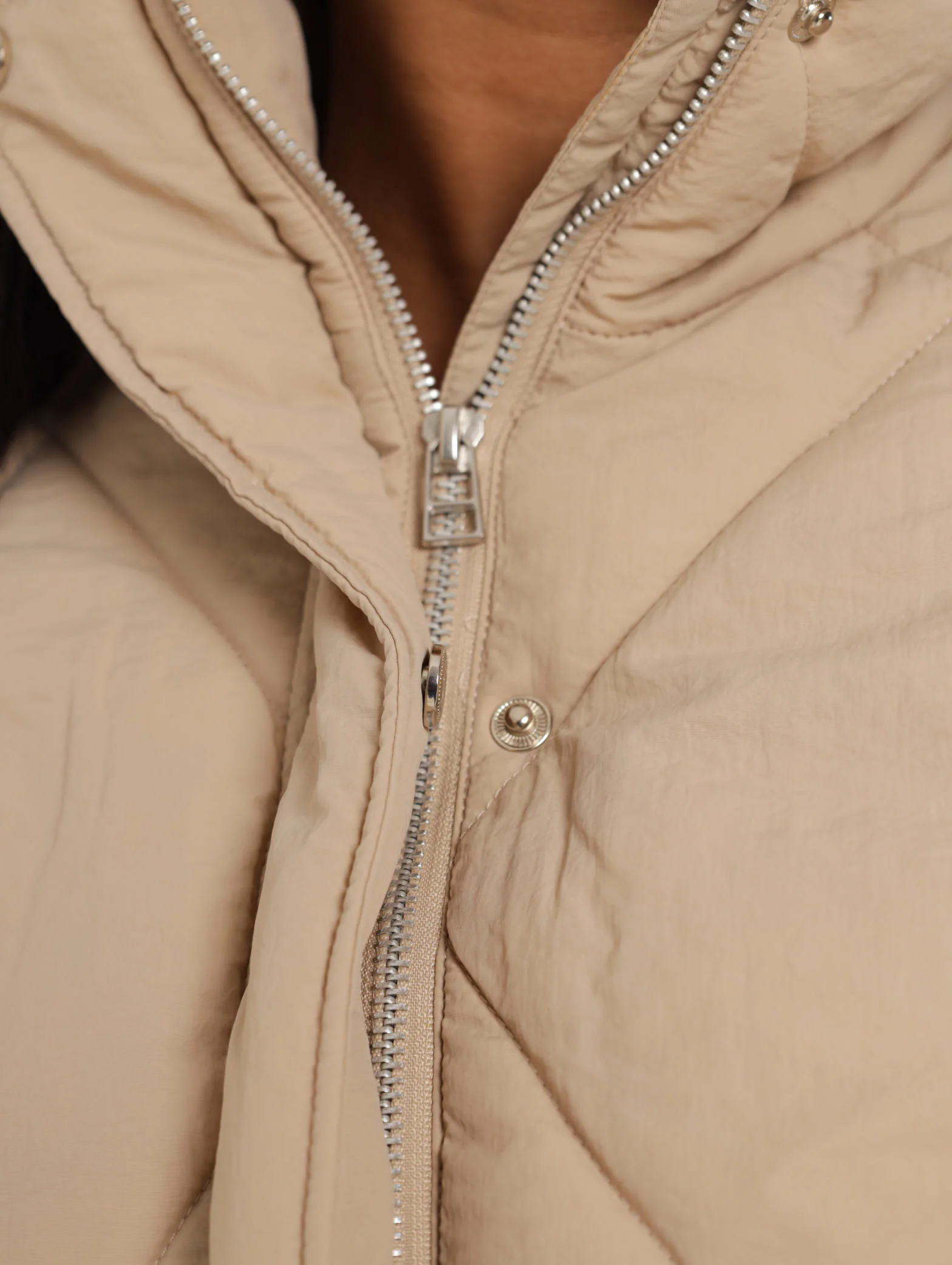 Hi Neck Bomber Jacket - Stone - Image 5