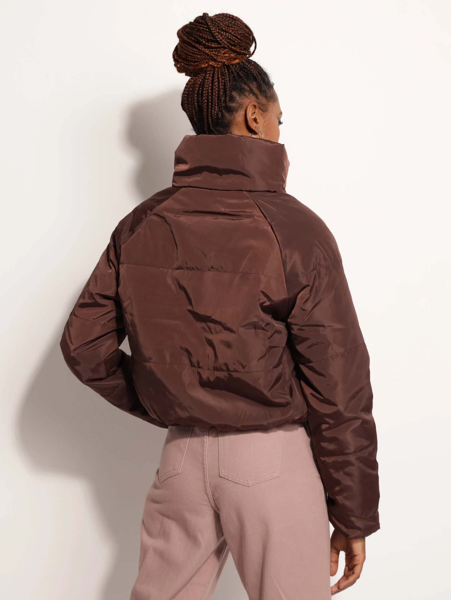 Hi-Neck Puffer Jacket - Brown - Image 4
