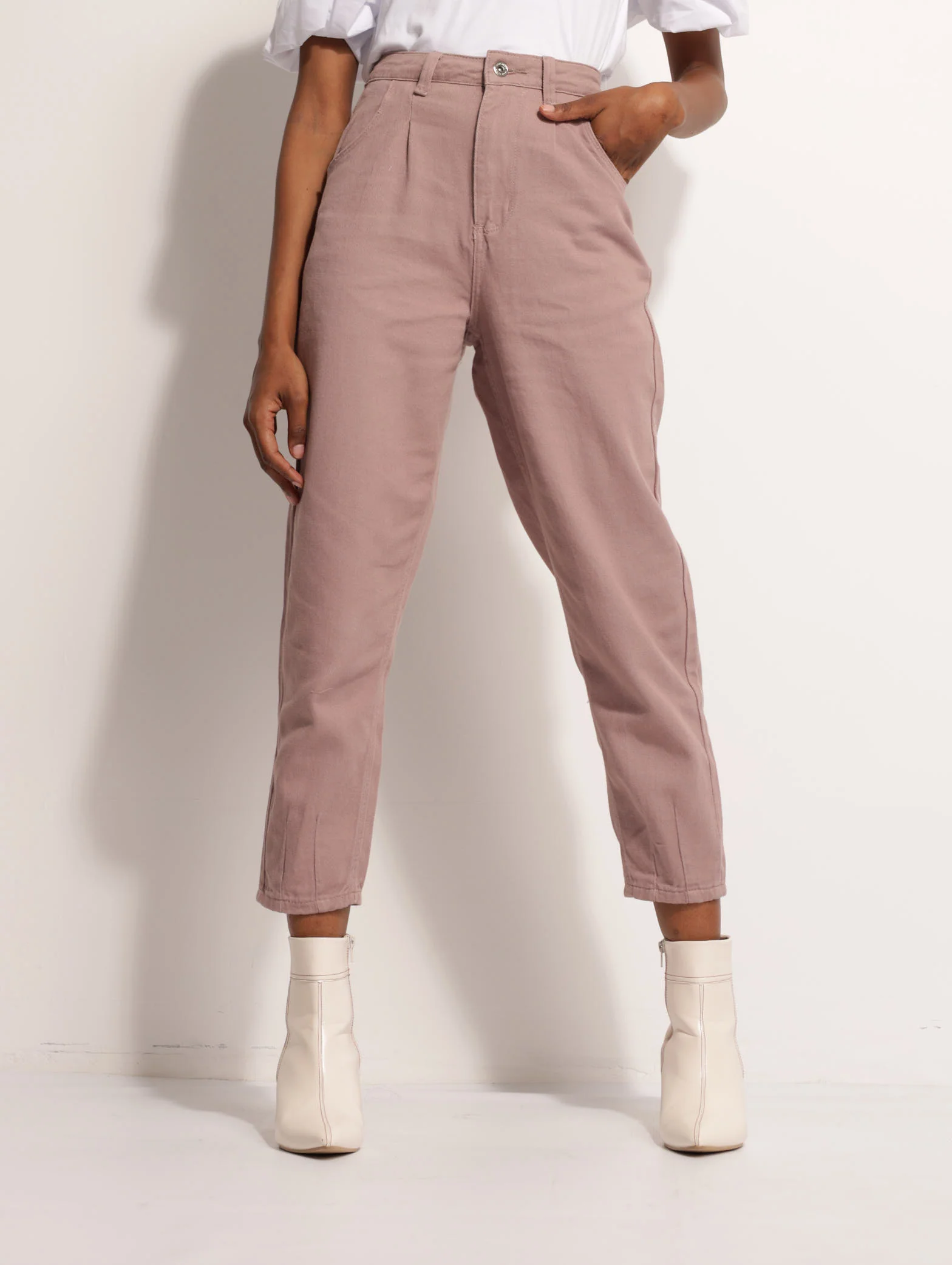 Hi-Waist Pleated Balloon Pant - Light Pink