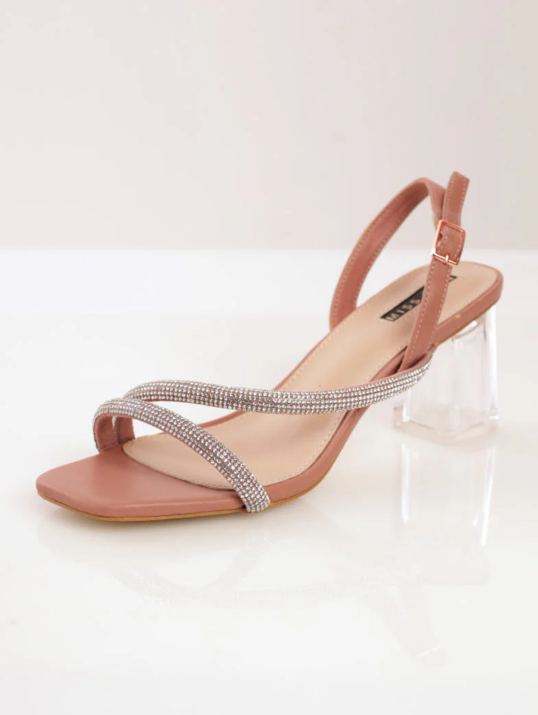 High Perspex Block Heel - Rose Gold - Image 2